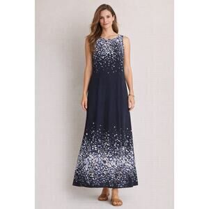 Pure Jill Sleeveless Navy Blue Abstract Print Maxi Dress Size L Travel Casual